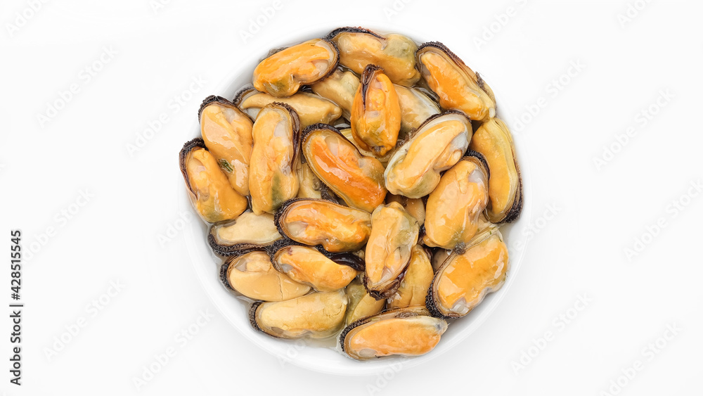 mussels on a plate top view mussels on a plate top view