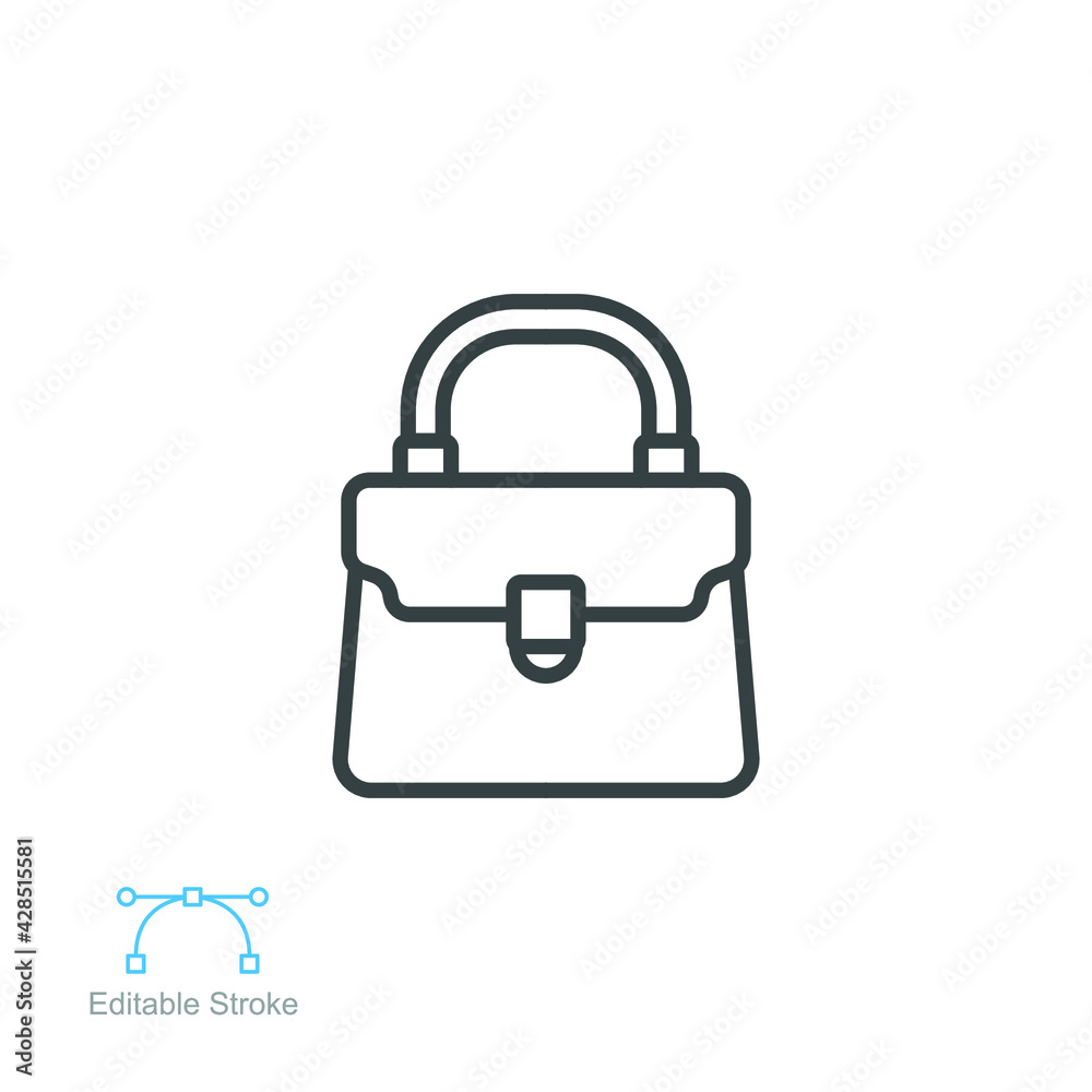 handbag icon, Simple filled woman bag accessory. handle, female Fashion bag. Women purse, Baguette Ladies Bucket. outline style editable stroke, vector illustration design on white background. EPS 10 handbag icon, Simple filled woman bag accessory. handle, female Fashion bag. Women purse, Baguette Ladies Bucket. outline style editable stroke, vector illustration design on white background. EPS 10