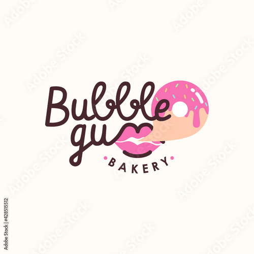 Pink Bakery Pastry Cupcake Bubblegum Cute Logo for Business company restaurant cafe food
