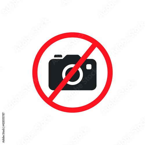 prohibition no camera icon. No Photo sign. Digital photo camera symbol. Photograph red sign warning. Stop capture logo. Flat style. vector illustration design on white background. EPS 10