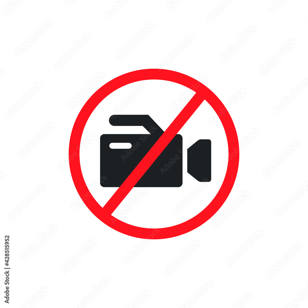 Prohibition no video recording icon. record not allowed. No photographing sign. No video digital camera prohibited sign. Don`t shoot movie video. Vector illustration design on white background. EPS 10 Prohibition no video recording icon. record not allowed. No photographing sign. No video digital camera prohibited sign. Don`t shoot movie video. Vector illustration design on white background. EPS 10