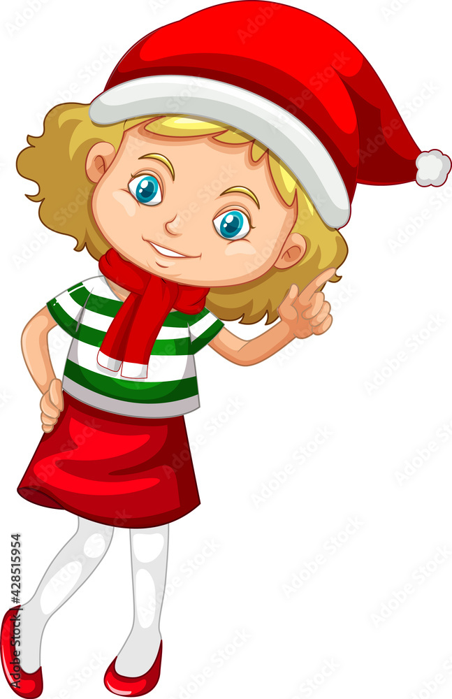 Cute girl wearing Christmas costumes cartoon character Cute girl wearing Christmas costumes cartoon character