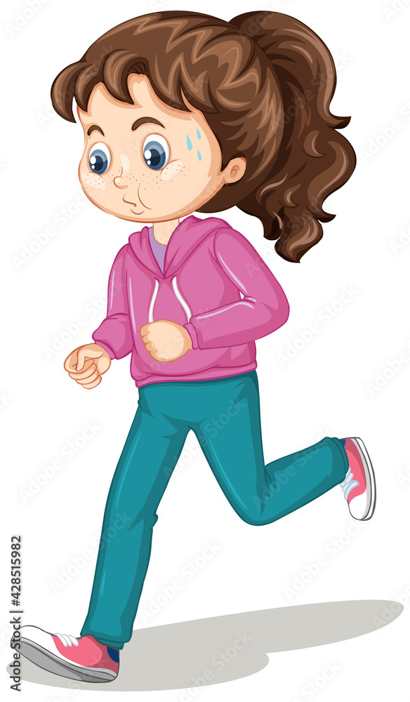 Girl doing running exercise cartoon character isolated Girl doing running exercise cartoon character isolated