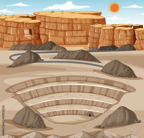 Landscape with mining quarry scene