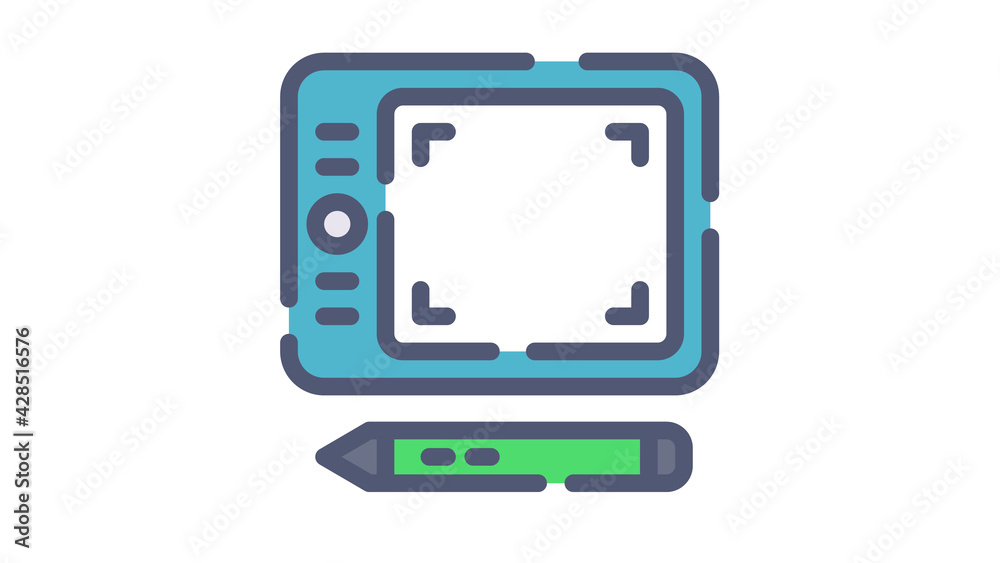 tablet drawing pen single isolated icon with flat dash or dashed style tablet drawing pen single isolated icon with flat dash or dashed style