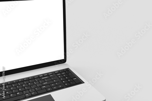 laptop blank screen isolated on white background. 3d render photo