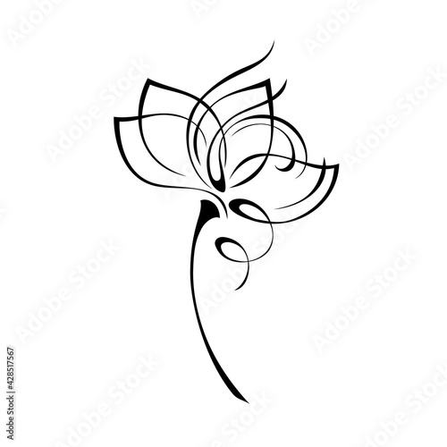 ornament 1702. one stylized blooming flower on a short stalk without leaves in black lines on a white background