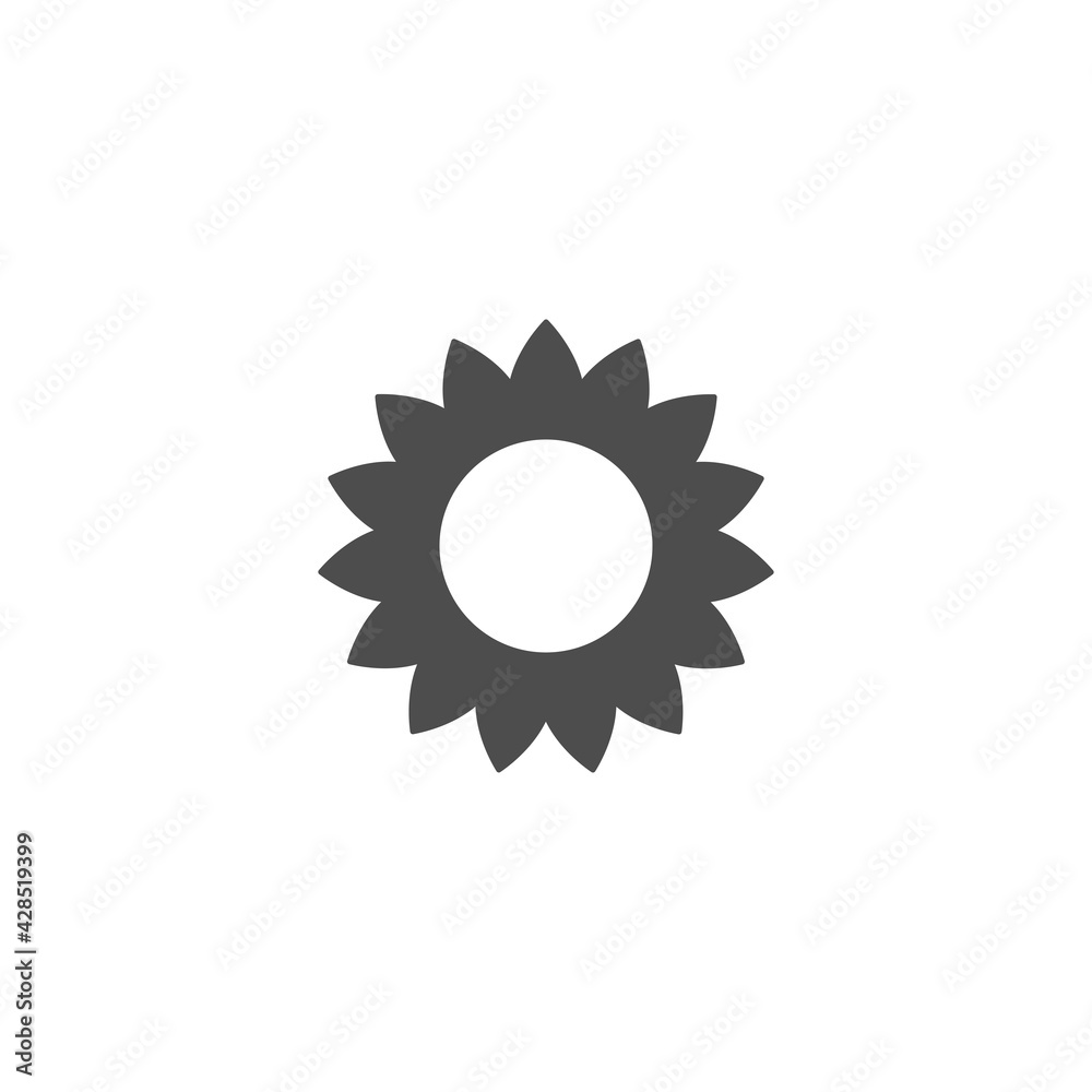 Black flat icon of sunflower. Bloom with big sharp petals and round core. Black flat icon of sunflower. Bloom with big sharp petals and round core.