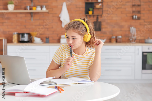 Female student studying onl...