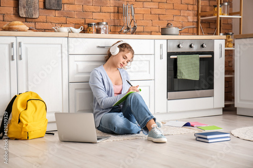 Female student studying onl...