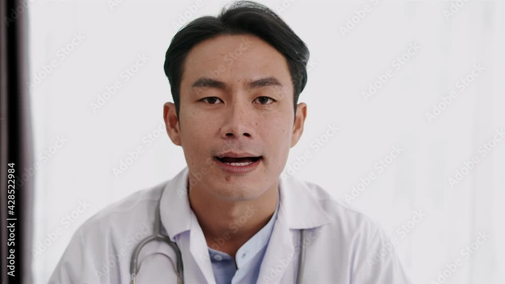 Young doctor talking for live streaming to social media Young doctor talking for live streaming to social media