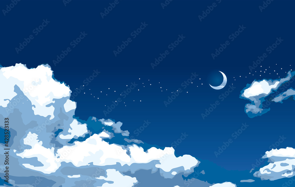 Fototapeta premium 三日月がうかぶキラキラ夜空