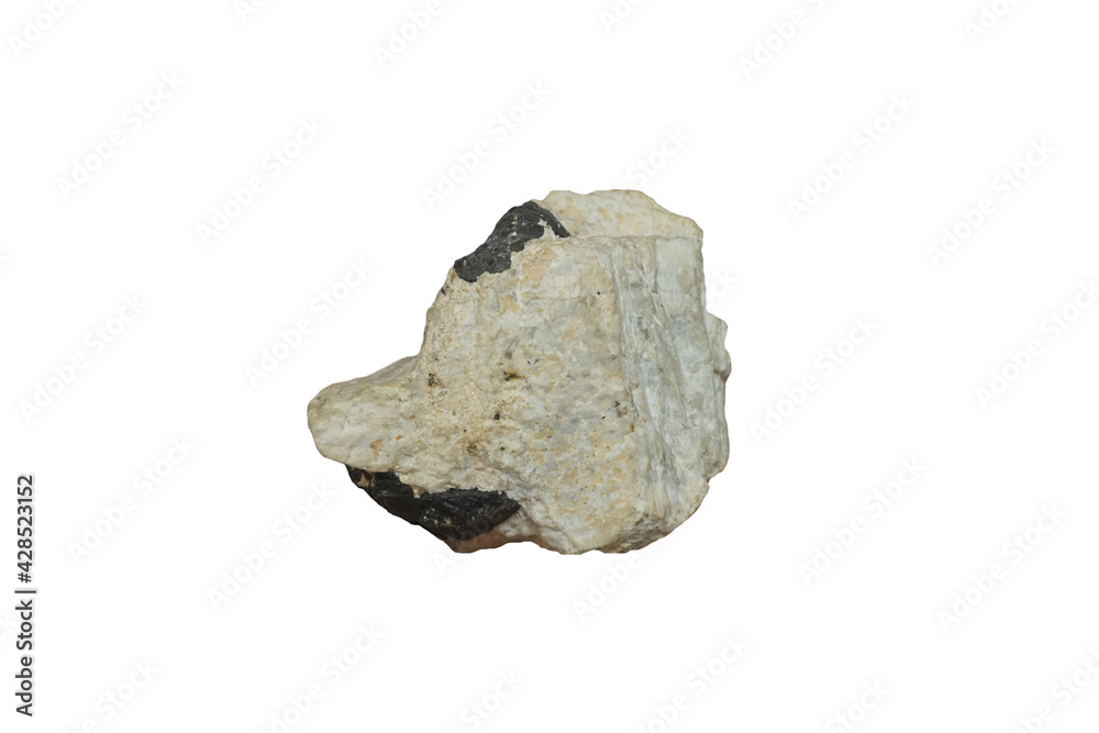 Ferberite stone or iron endmember of the manganese isolated on white background. metallic mineral.