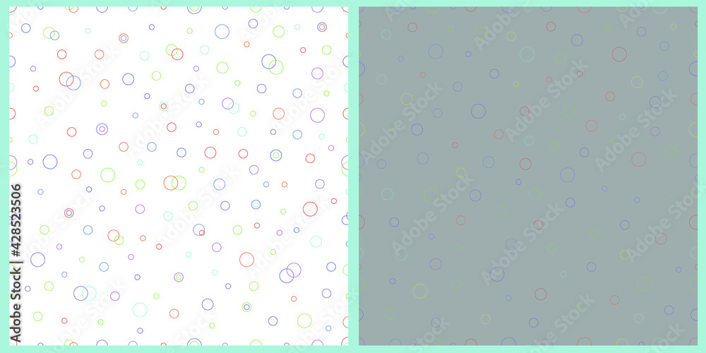 Set of seamless patterns with colored circles. Digital art for flyers, posters, covers, textile printing, wrapping paper, clothing. 