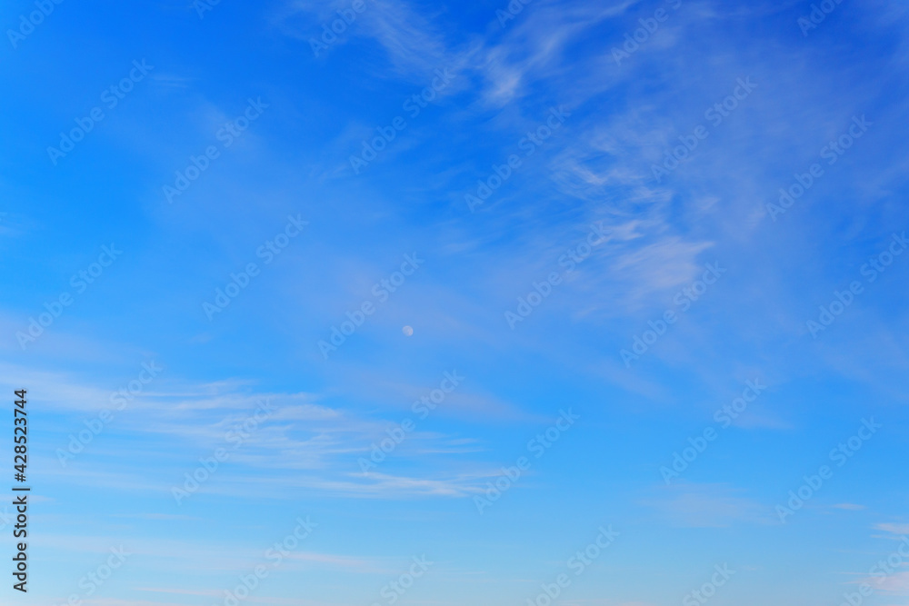 Air clouds in the blue sky.Blue backdrop in the air. Abstract style for text.
