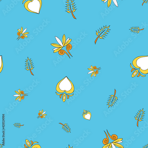 Vector bright blue background Brittany celtic, Breton trational folklore symbols seamless pattern. Seamless pattern background
