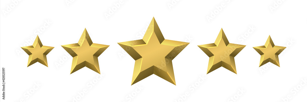 Golden award stars. Realistic customer review and feedback signs. 3D rating shiny icons. Premium quality rank symbol. Users approval or choice. Gold rewards. Vector best product badge Golden award stars. Realistic customer review and feedback signs. 3D rating shiny icons. Premium quality rank symbol. Users approval or choice. Gold rewards. Vector best product badge