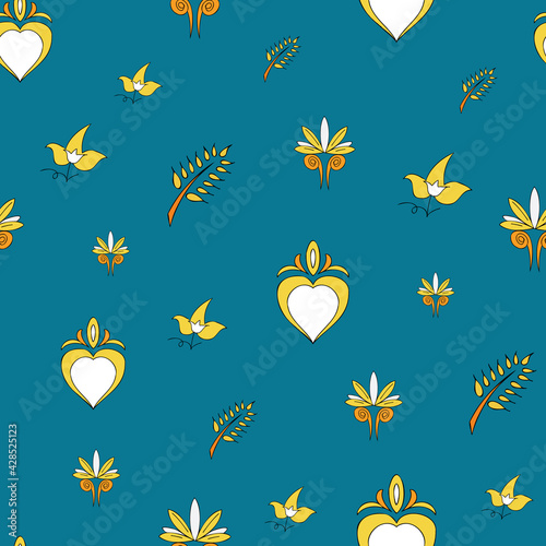 Vector allports blue background Brittany celtic, Breton trational folklore symbols seamless pattern. Seamless pattern background