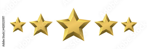 Golden award stars. Realistic customer review and feedback signs. 3D rating shiny icons. Premium quality rank symbol. Users approval or choice. Gold rewards. Vector best product badge