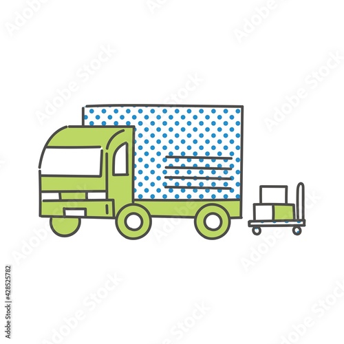 トラックが積荷をしているイメージイラスト