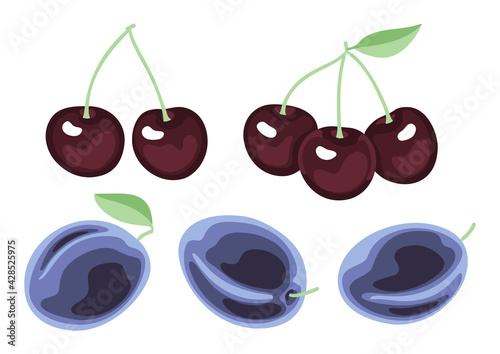 Sweet black cherry and prune plum set