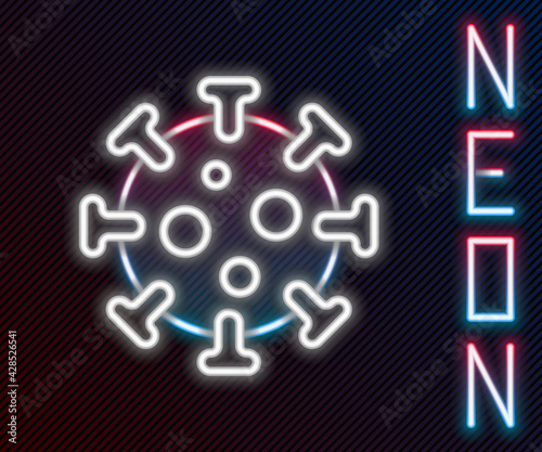 Glowing neon line Virus icon isolated on black background. Corona virus 2019-nCoV. Bacteria and germs, cell cancer, microbe, fungi. Colorful outline concept. Vector