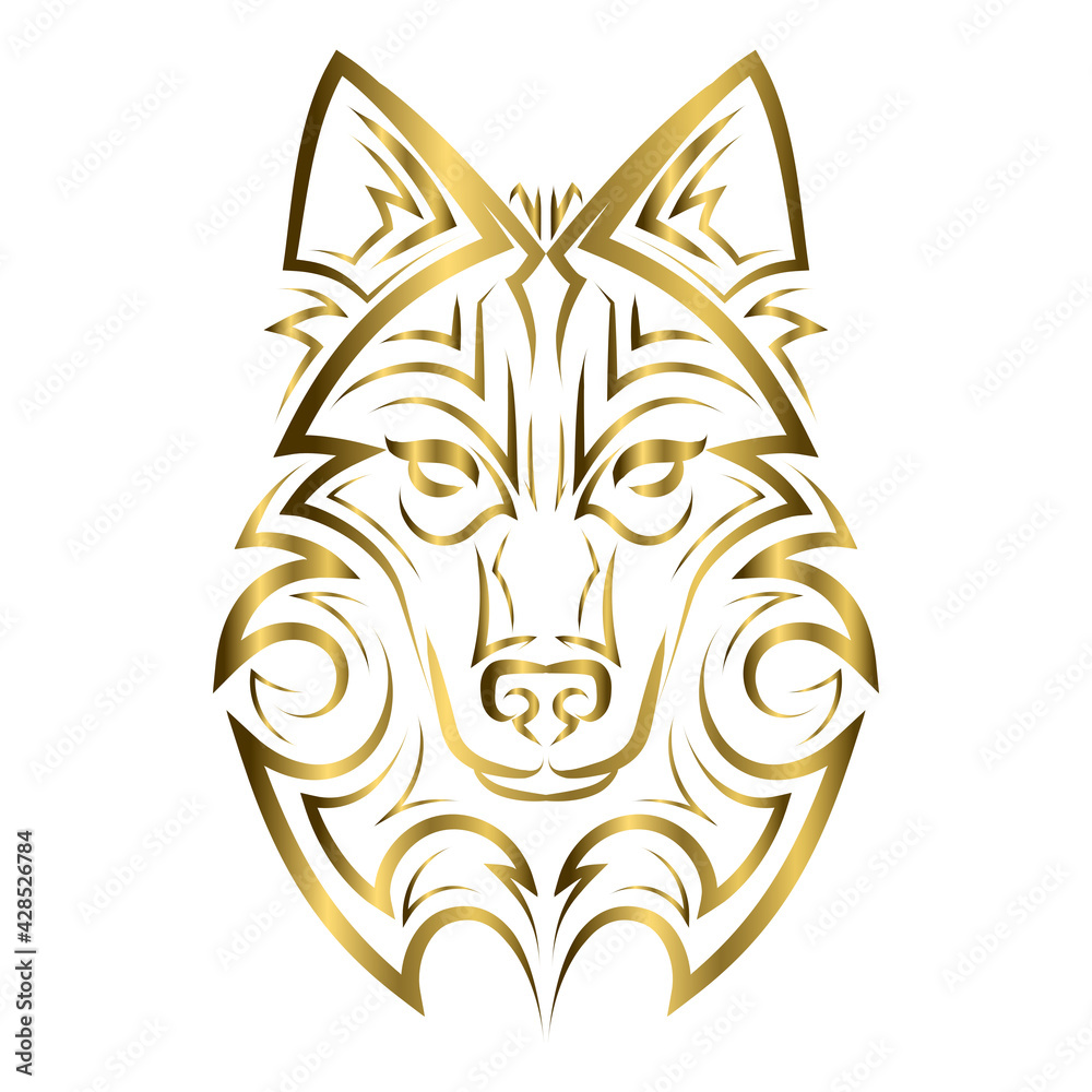 Obraz premium gold line art of wolf head. Good use for symbol, mascot, icon, avatar, tattoo, T Shirt design, logo or any design you want.