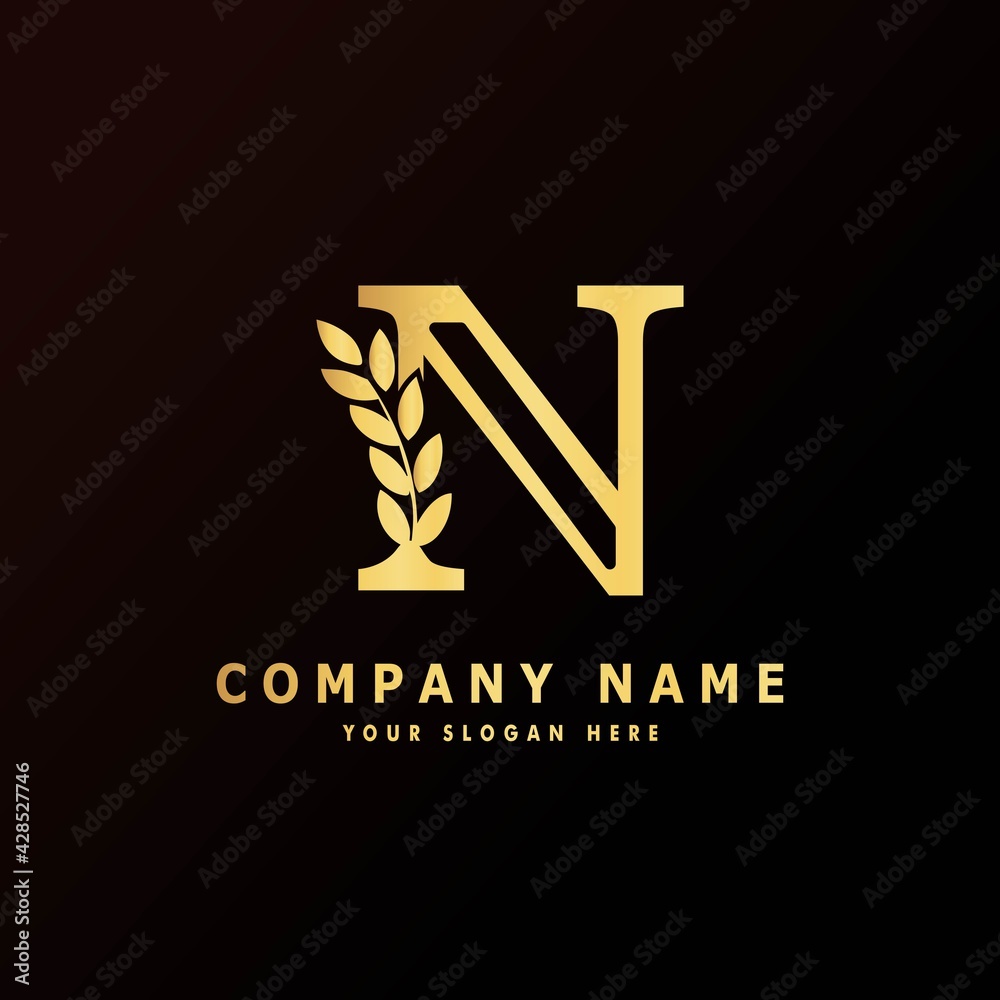 Alphabet capital logo creative design luxury concept with leaf ornament silhouette for