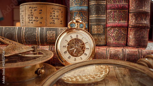 Fotografia Vintage pocket watch. Vintage background Concept of time history.