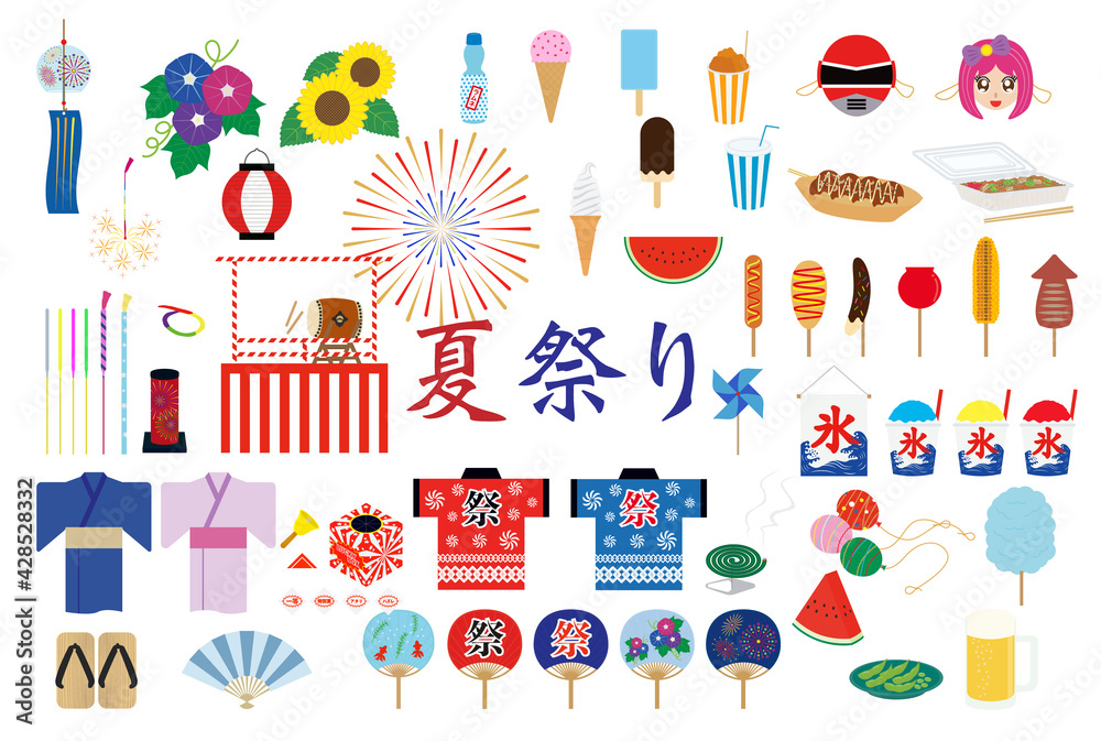 日本の夏祭り 素材イラスト Stock Vector Adobe Stock