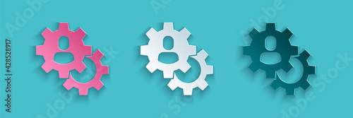 Paper cut Head hunting icon isolated on blue background. Business target or Employment sign. Human resource and recruitment for business. Paper art style. Vector