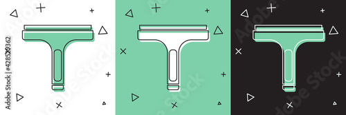 Set Cleaning service with of rubber cleaner for windows icon isolated on white and green, black background. Squeegee, scraper, wiper. Vector