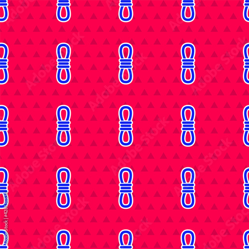 Blue Climber rope icon isolated seamless pattern on red background. Extreme sport. Sport equipment. Vector