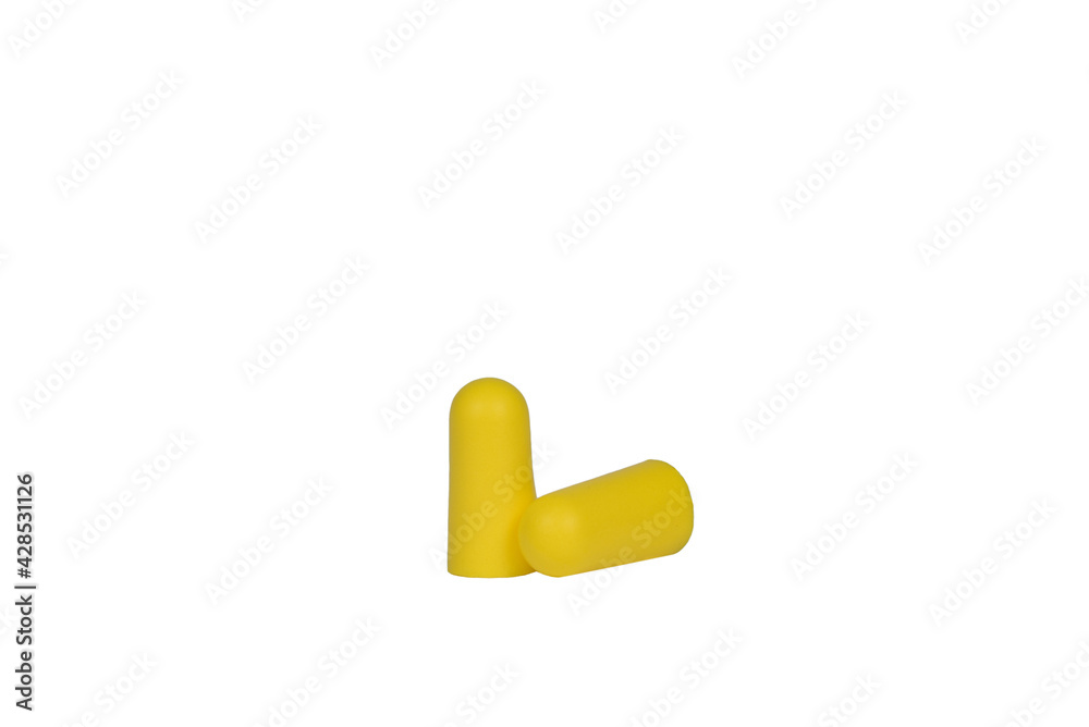 Pair of yellow earplugs on a white background Pair of yellow earplugs on a white background