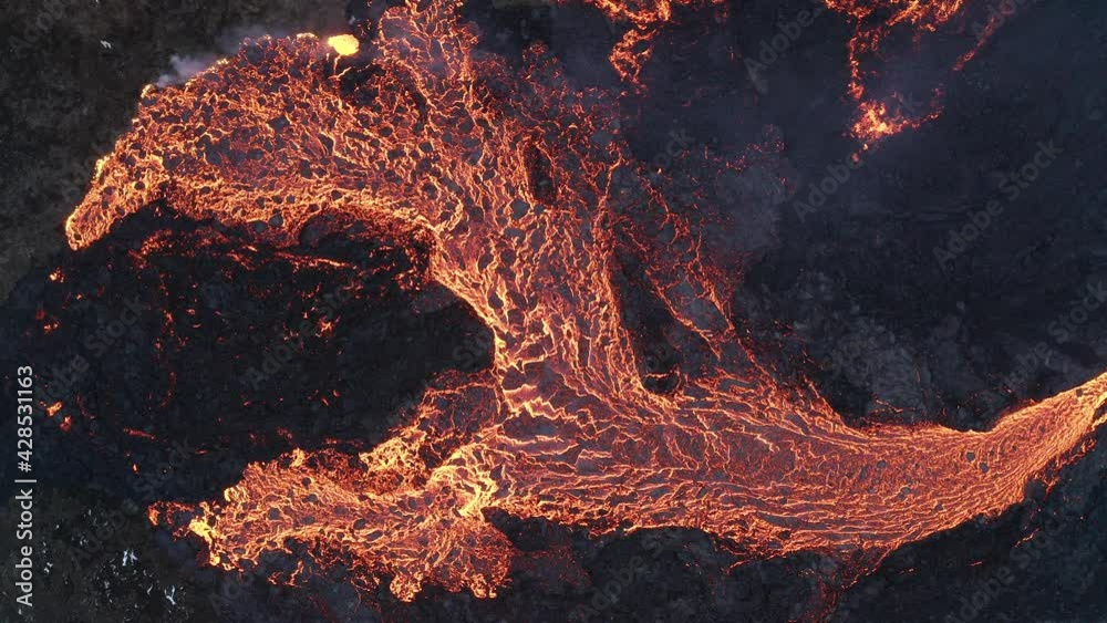 Lava Flows on active volcano aerial view, Mount Fagradalsfjall, Iceland
4K drone shot from Iceland of Hot lava and magma coming out of the crater, April 2021
Lava Flows on active volcano aerial view, Mount Fagradalsfjall, Iceland
4K drone shot from Iceland of Hot lava and magma coming out of the crater, April 2021