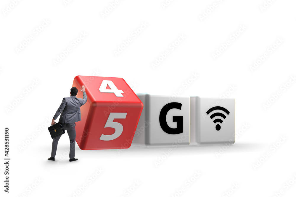 Businessman in transition from 4G to 5G Businessman in transition from 4G to 5G