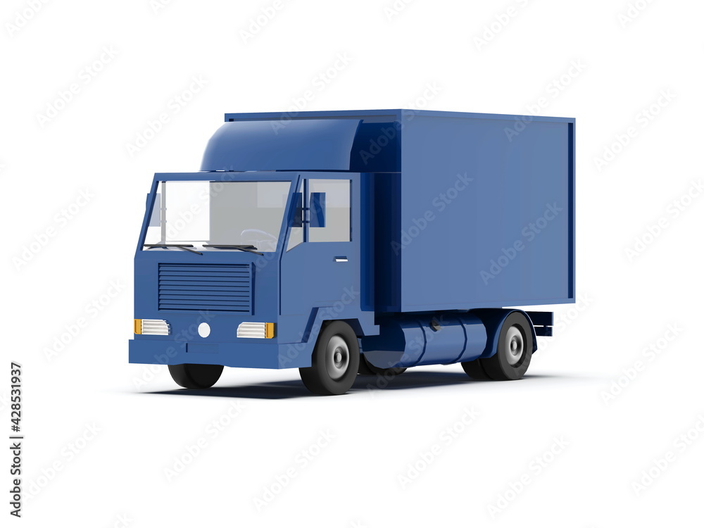 Blue Toy Commercial Delivery Truck on a White Background Blue Toy Commercial Delivery Truck on a White Background
