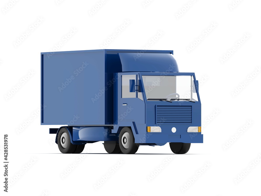 Blue Toy Commercial Delivery Truck on a White Background Blue Toy Commercial Delivery Truck on a White Background