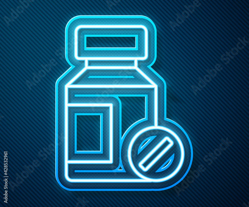 Glowing neon line Sedative pills icon isolated on blue background. Vector