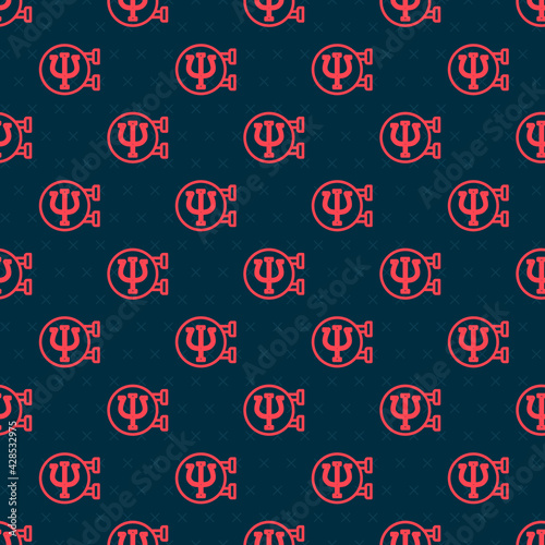 Red line Psychology icon isolated seamless pattern on black background. Psi symbol. Mental health concept, psychoanalysis analysis and psychotherapy. Vector