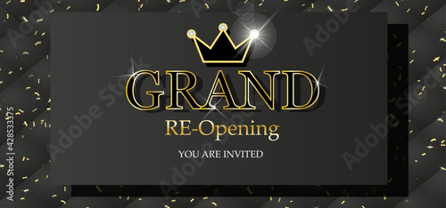 Grand RE-Opening vector illustration, background. Template banner, poster or greeting card design element for opening or reopening event