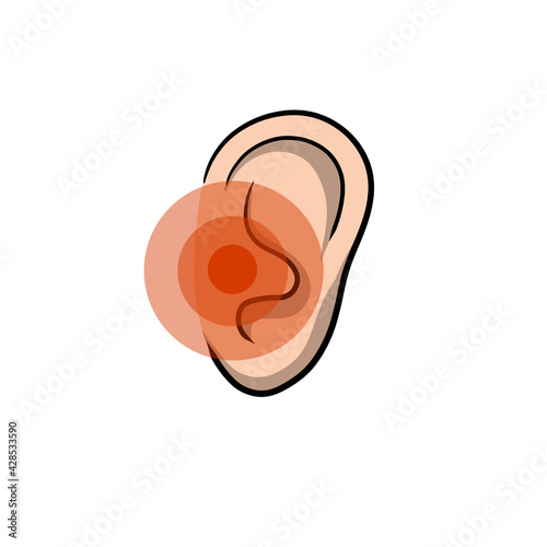 Earache and pain. Red place of hearing problems.