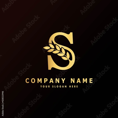 Alphabet capital logo creative design luxury concept with leaf ornament silhouette for