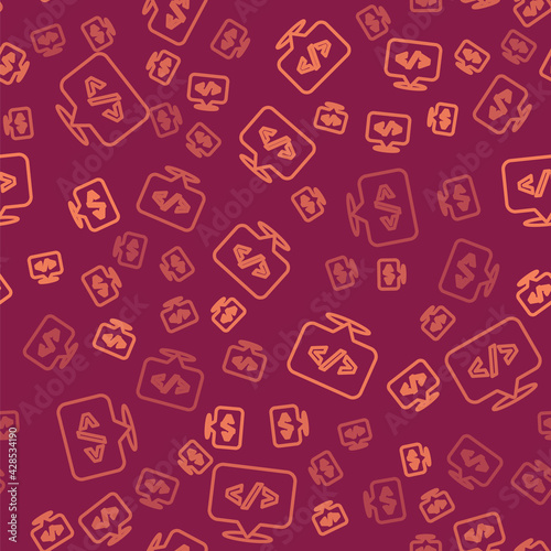 Brown line Web design and front end development icon isolated seamless pattern on red background. Vector