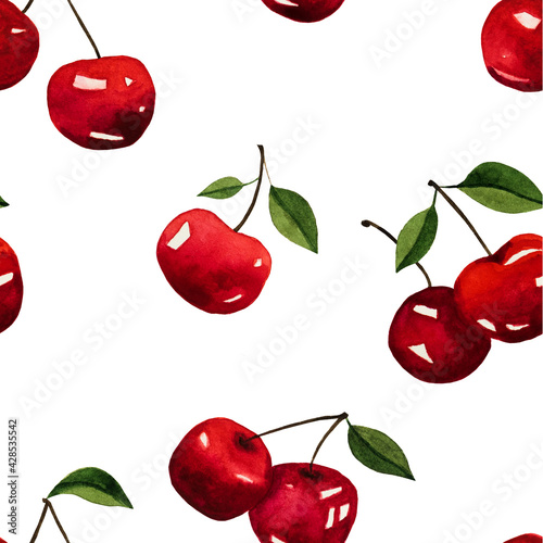 Bright picture of painted fruits. Close up, directly above, no people. Watercolor paint. Concept of delicious and healthy food