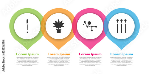 Set Pipette, Marijuana or cannabis plant in pot, Cannabis molecule and Matches. Business infographic template. Vector