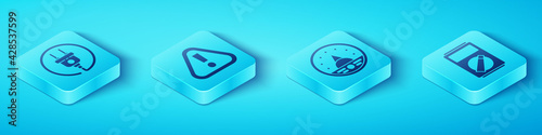 Set Isometric Electric plug, Exclamation mark in triangle, Multimeter and Ampere meter, multimeter, voltmeter icon. Vector