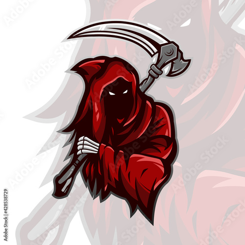 Vector illustration of a death god logo with a sickle