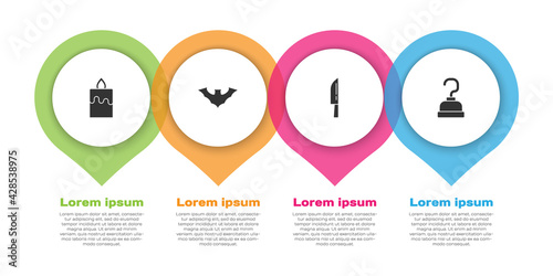 Set Burning candle, Flying bat, Knife and Pirate hook. Business infographic template. Vector