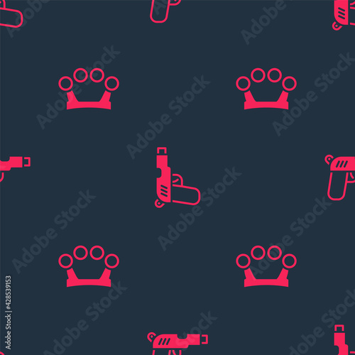 Set Brass knuckles and Pistol or gun on seamless pattern. Vector
